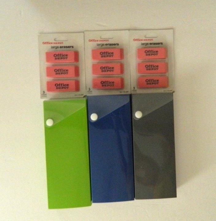 NWD Lot of 6 SCHOOL SUPPLIES Office Depot ERASERS & PENCIL/SUPPLY textured BOXES