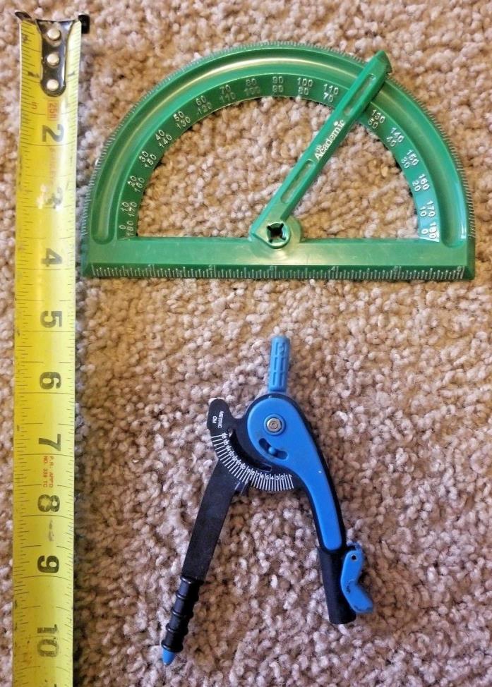 Protractor (Blue & Black) and Compass  (Green)