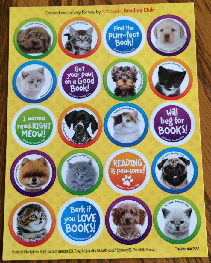 Small Sheet 20 PUPPY KITTEN Reading Stickers: Pets Puppies Kittens Dog Cat Puns