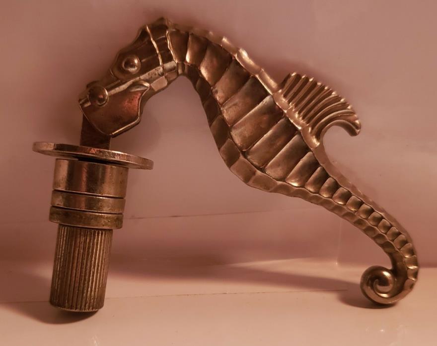 Vintage Pewter Wine Bottle Cork Topper Stopper Sea Horse