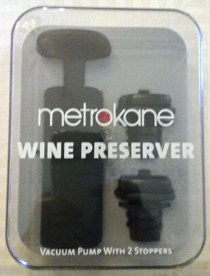 Metrokane WINE PRESERVER VACUUM PUMP With 2 Stoppers ~ New In Box