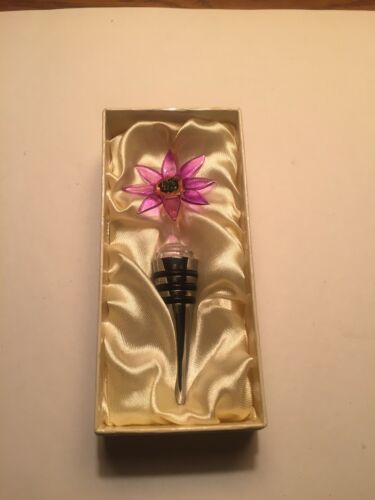 Art Glass Wine Stopper Flower Daisy Gift Box New