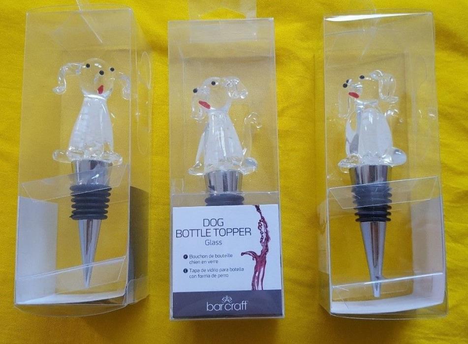 Barcraft Dog Bottle Topper Glass Lot Of 3 New In Box