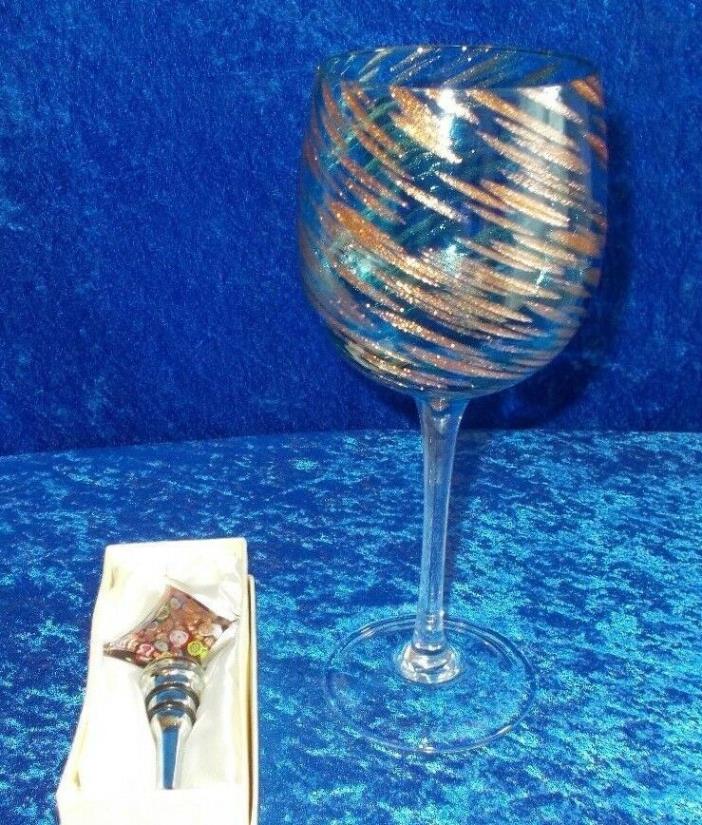 WINE GLASS & ART GLASS WINE BOTTLE STOPPER MILLEFIORE COPPER FLECKS SWIRLS (162)