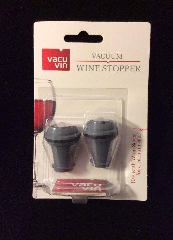 New! Vacu Vin Vacuum Suction Rubber Wine Bottle Preserver Set of 2 Stoppers