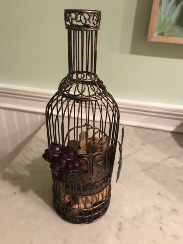 Decorative Wine Bottle Cork Storage Cage With Purple Glass Grapes