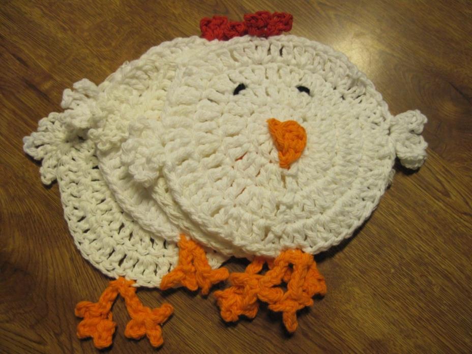 4 Crocheted Chicken Coasters