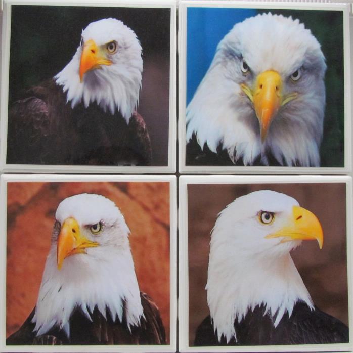 Personalized Natural Stone Ceramic Tile Drink Coasters - Set of 4 - Eagles 6 A