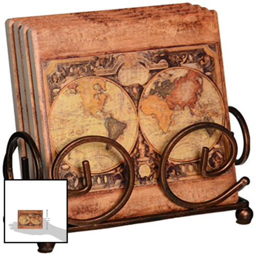 Occasions Stoneware Drink Coasters W Holder Includes Old World Map FREE SHIPPING