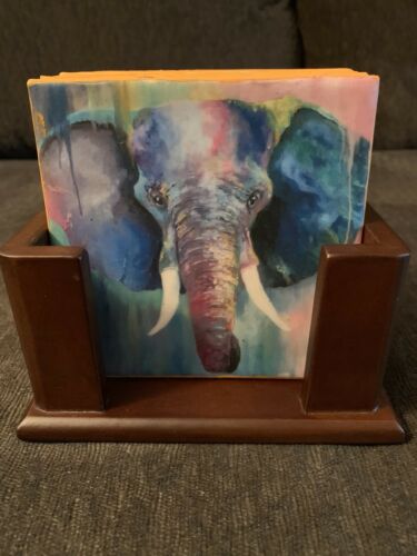 Set of 4 coasters - Colorful Elephants