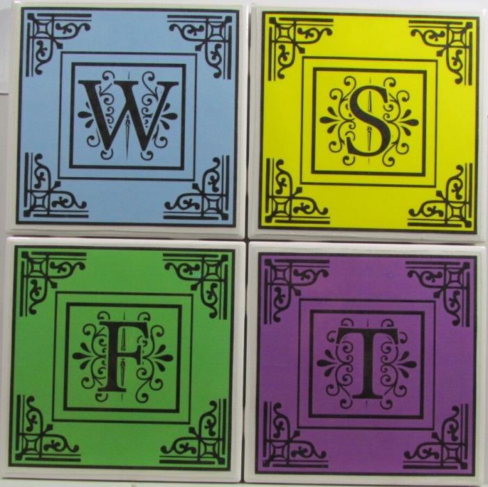 Personalized Natural Stone Ceramic Tile Coasters - Set of 4 - Monogram 3 A