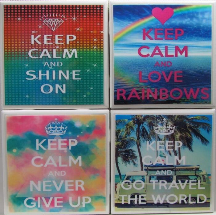 Natural Stone Ceramic Tile Marble Drink Cup Coasters -Set of 4 - Keep Calm 1 F