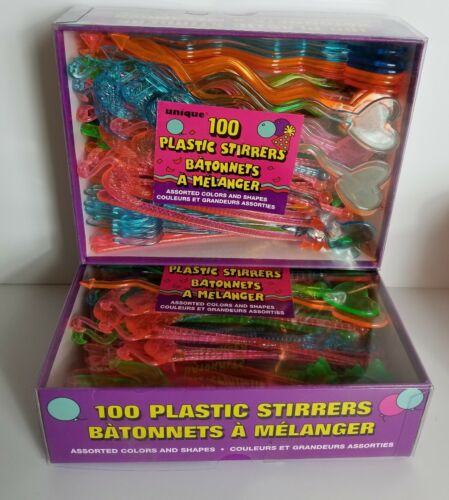 Lot of 2 Tiki Party Plastic Drink Stirrers 100 Count each Pink Orange Yellow