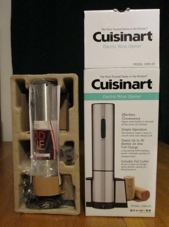 CUISINART ELECTRIC WINE OPENER AUTOMATIC CORKSCREW CORDLESS RECHARGEABLE