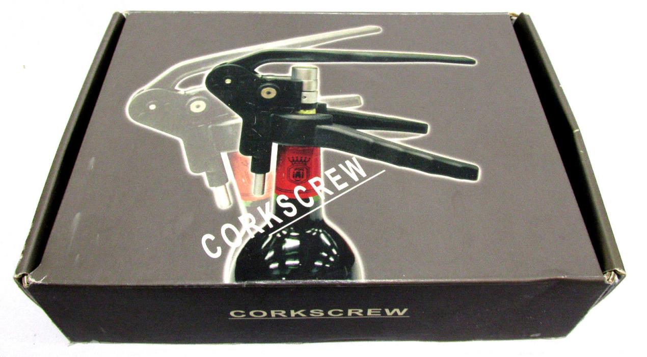 Black Lever Corkscrew 3 Peice Wine Opener Set With Foil Cutter Gift Set - NIB