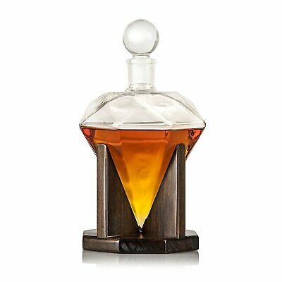 Denizli Spirits 40 Oz 'Diamond' Handmade Whisky Liquor Decanter w/ Wooden Stand