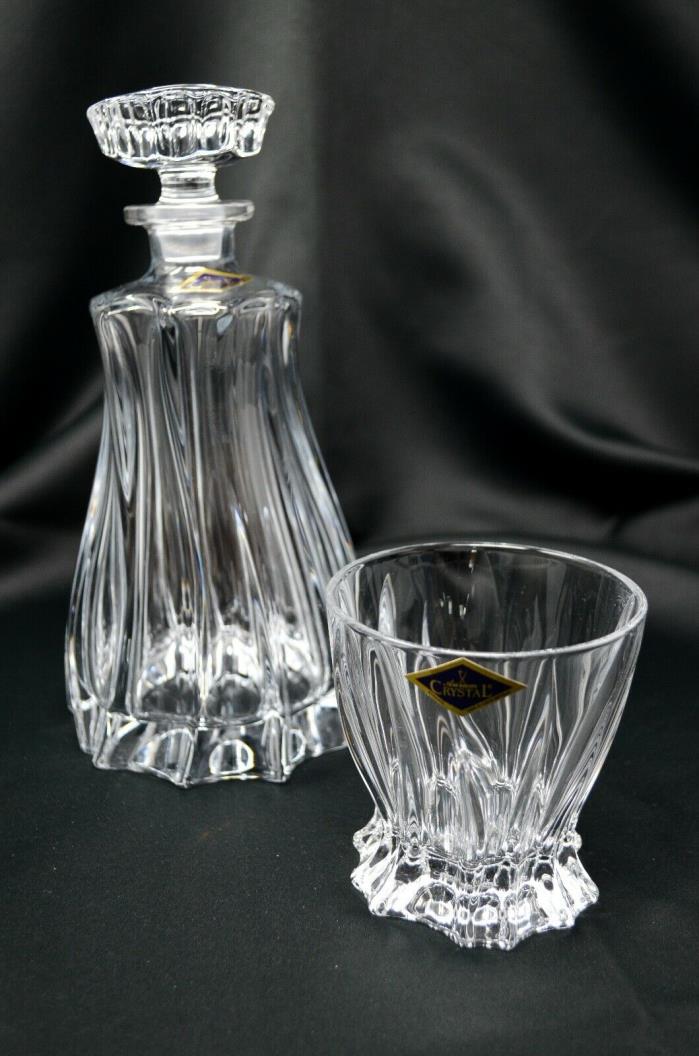 Decanter set of 1+6 Whiskey Vodka Rock Crystal Glass 23oz / 10oz Bohemia Czech