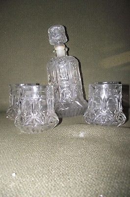 Thick fat bottom daisy depression glass pattern vintage decanter glasses