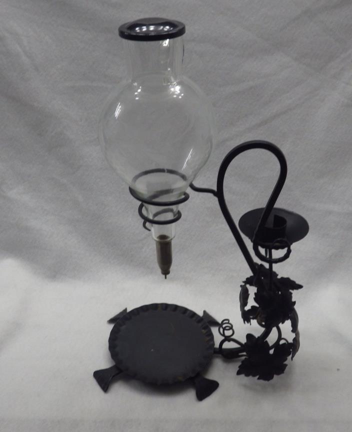 Radirern Vintage Glass Decantor Dispenser Austria Wrought Iron w Candle Holder
