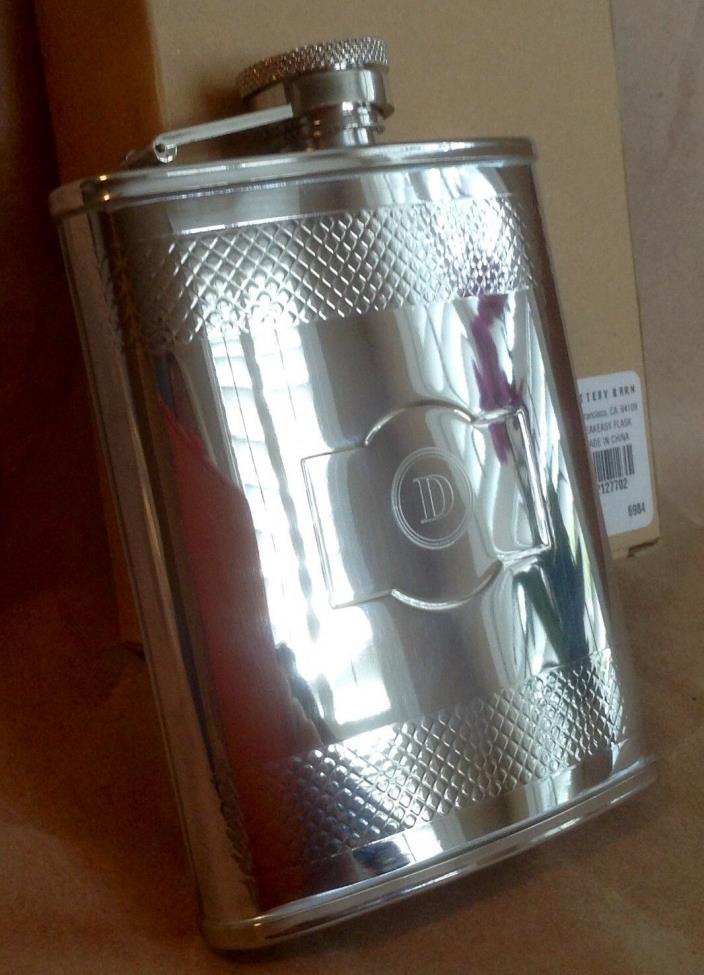 NIB NEW Pottery Barn Speakeasy 6oz. Stainless Steel Flask Monogram 