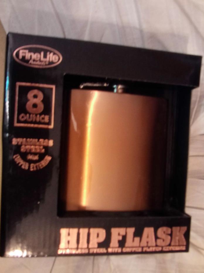 STAINLESS STEEL HIP FLASK by FINE LINE~NEW 8oz LINED COPPER PLATED LIQUOR BOTTLE