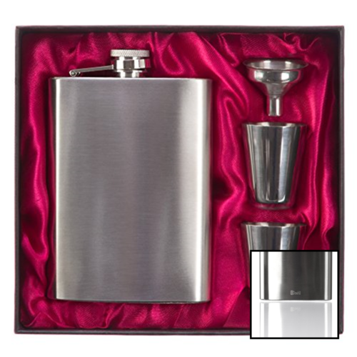 Hip Flask Set SILVER 8 Oz 100% Stainless Steel 304/18 SS .Bonus 2 Sh Home