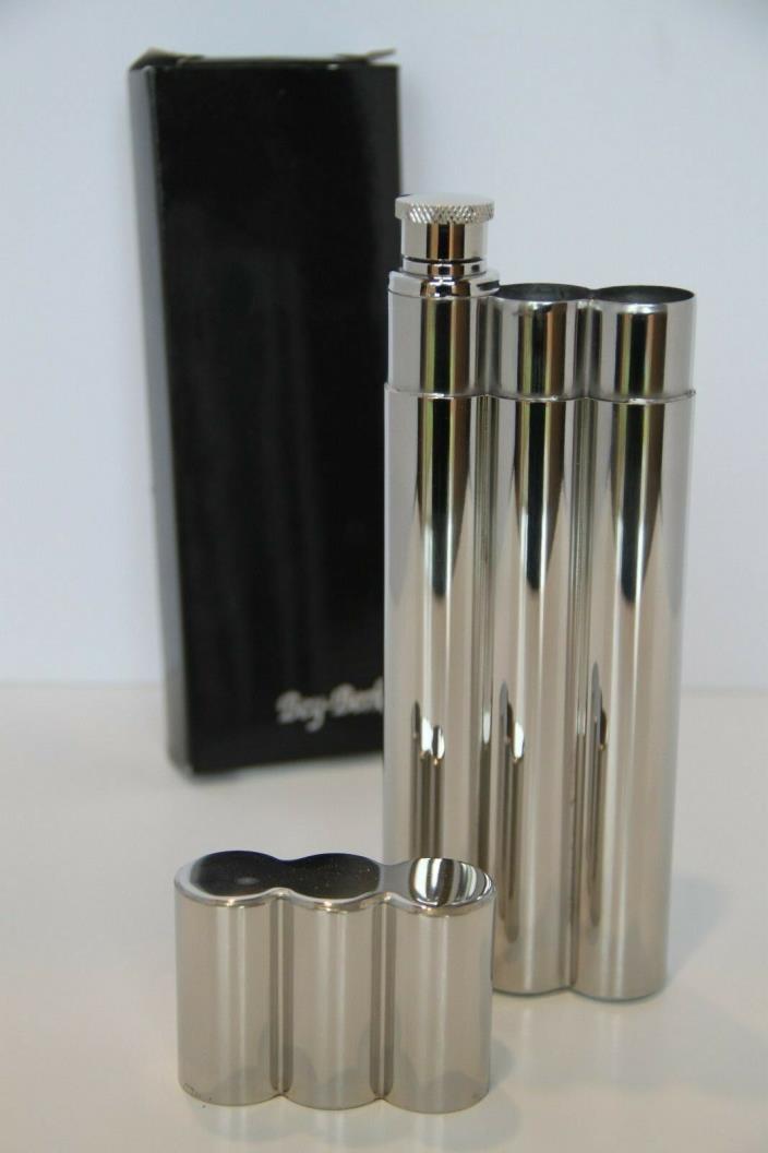 Bey-Berk Stainless Steel Travel Flask Double Cigar / Tampon Holder Carrying Case