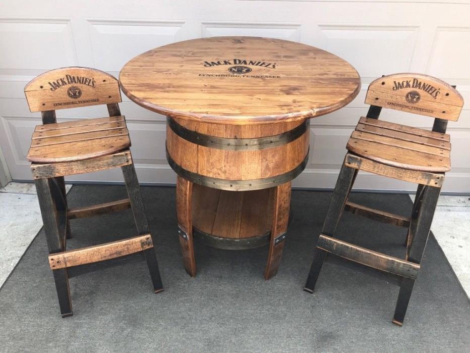 Pub Table & Low Back Bar Stools SET OAK Jack Daniels Whisky Barrel Furniture