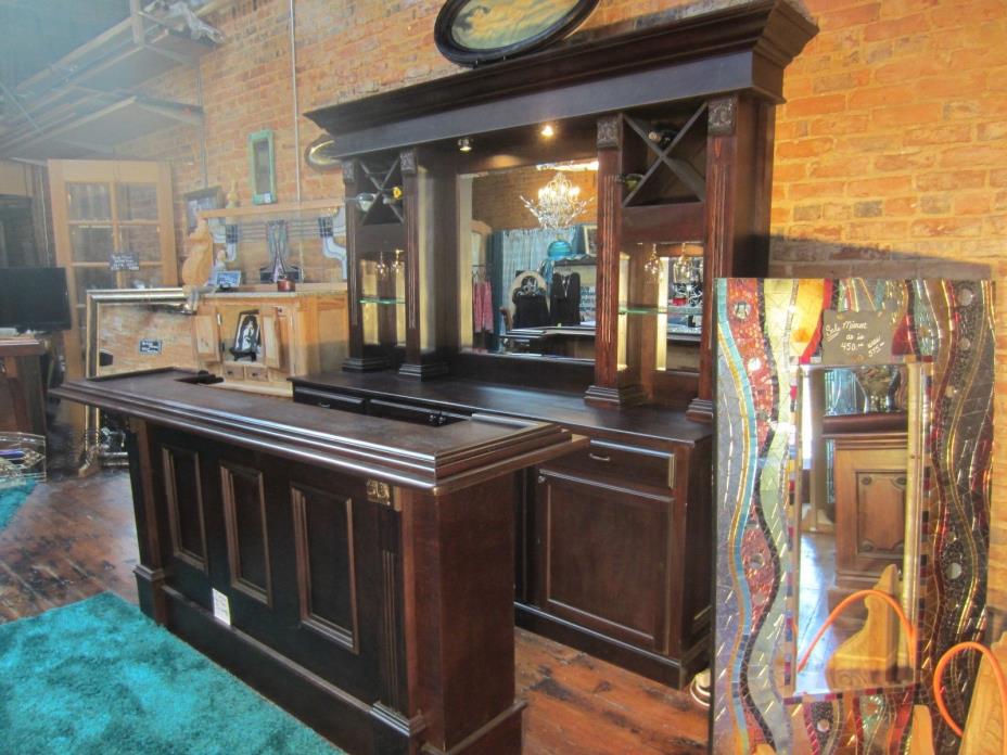 home bar  Cherry and maple back bar front bar service shelf. Thick glass shelves