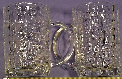 Two Unbranded Clear Crinkle Glass Applied Handle Heavy 12 oz. Mugs 5