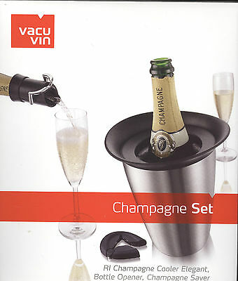 Vacu Vin Gift Box Champagne Set Bottle Opener + Stainless Cooler + Stopper/Saver