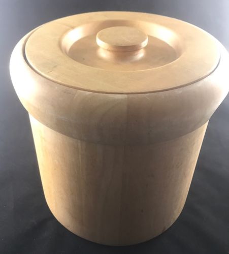 Goodwood Genuine Teak Natural Wood Ice Bucket With Lid, Plastic Lined
