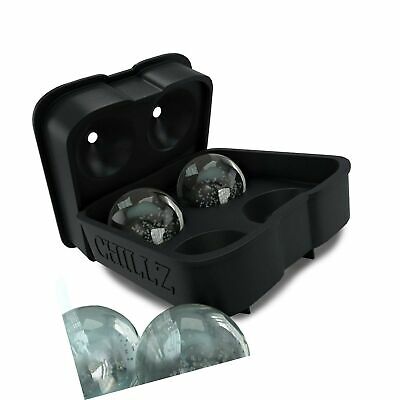 Chillz Ice Ball Maker Mold - Black Flexible Silicone Ice Tray - Molds 4 X 4.5...