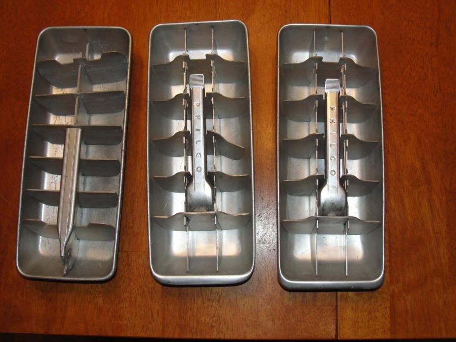 Vintage Lot of 3 --- 2 PHILCO + 1 Unbranded Aluminum Metal Ice Cube Trays