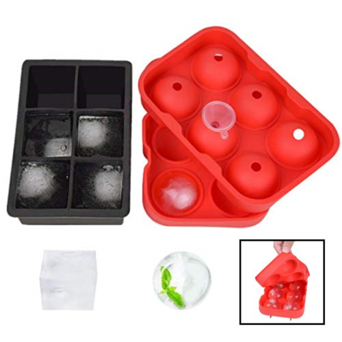 Ice Ball Mold Silicon 2 Pack Cube Trays Sphere 6X1.8