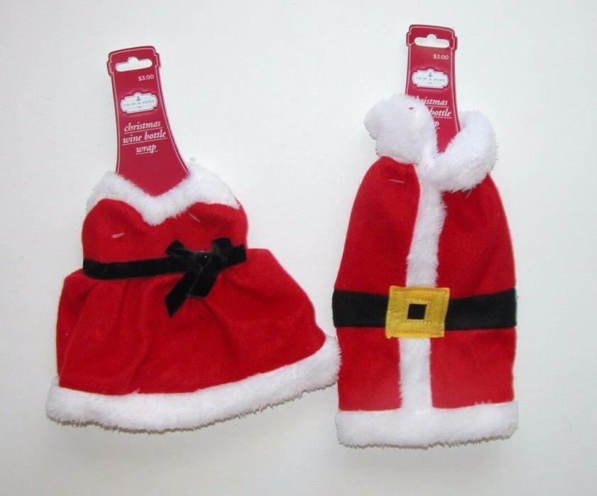 NEW NWT Christmas Holiday Fabric Wine Bottle Wrap Santa Claus Mrs. Gift Bag