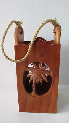 Wood Carved Palm Tree Wine Carrier Box ~ 9.25