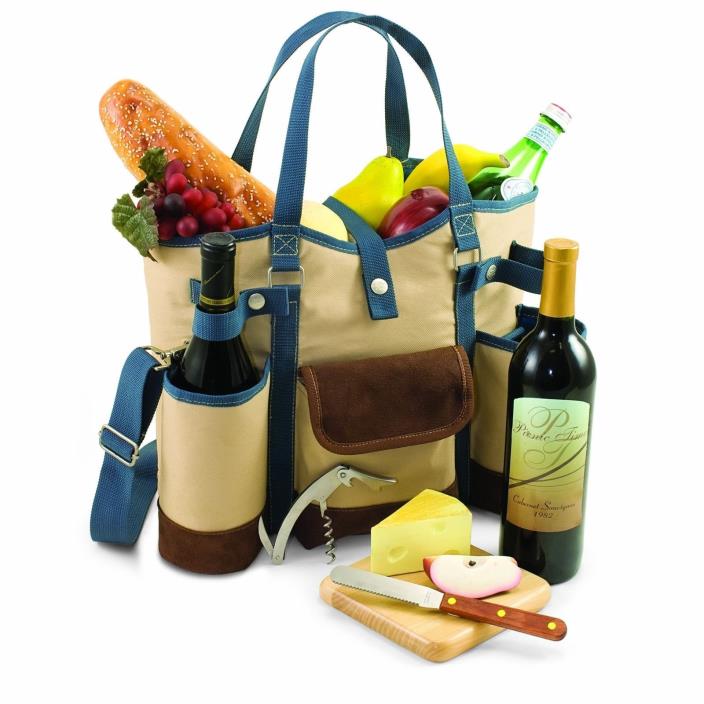 Picnic Time 'Wine Country Tote' with Cheese Service and Corkscrew, Tan/Blue NEW