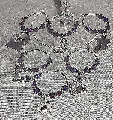 Set of 6 Mix Halloween Charms & Czech Crystals Margarita Wine Glass Charms