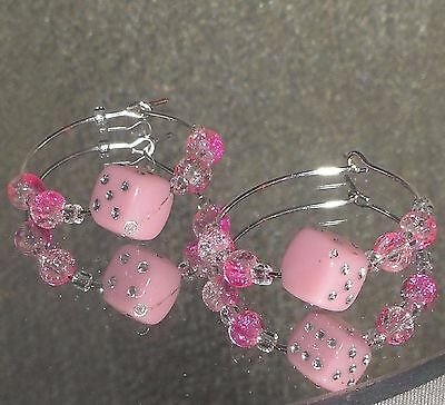 Casino Bunco Sparkle PINK  DICE & Crystals Margarita Wine Glass Charms Set of 6