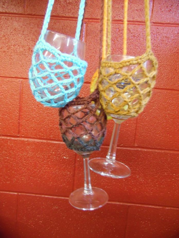 Lot of 10 Crochet Wine Glass Yoke Lanyard Necklace, Hands Free Holder