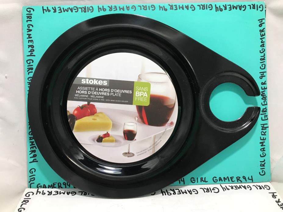 Set Of 2 Stokes - Melamine Plate Wine Glass Holder - Party Appetizer Plate Wine