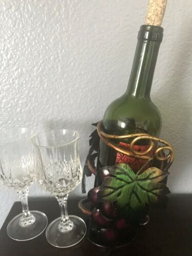 Wine Bottle Holder and/or Decorative Sculpture All Metal Grape Leaves