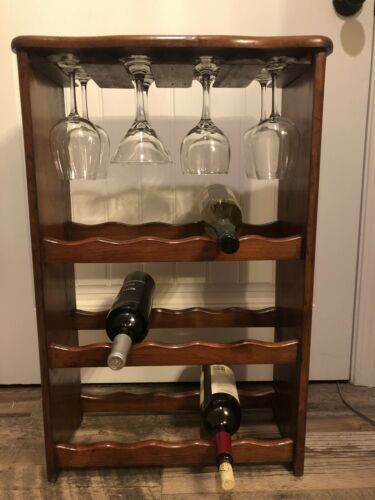 Home 15 Bottle Wine Rack w 8 Wine Glass Rack; Brown.19in L; 8.5in W; 28in H