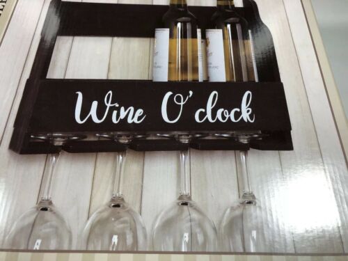 Wood Wine Glass Bottle Rack Wall Mounted Kitchen Shelf Brown Wine o'clock