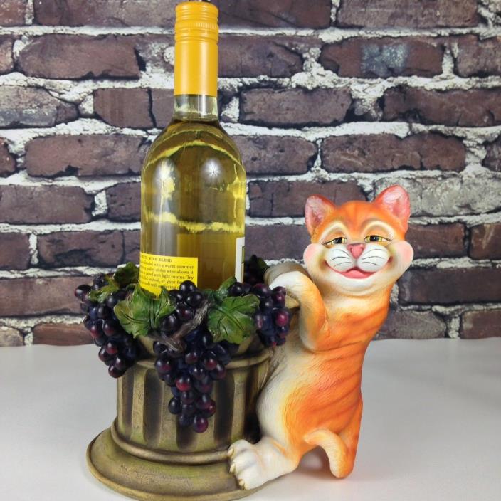 Cat Wine Bucket Holder Orange Tabby Grapes Happy Tipsy Kitty Table Decor