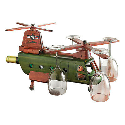 Chinook Helicopter Wine Rack - Holds Wine Bottle and 4 Stemmed Glasses