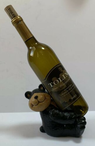 Sonoma Lodge Black Bear Tabletop Wine Bottle Holder Stand Country Cabin Decor
