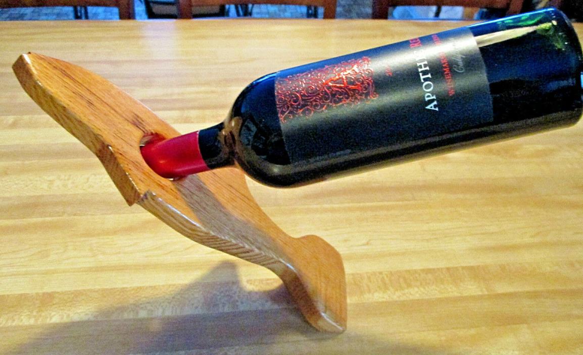 Wooden Fish Design Wine Bottle Balance Holder ~ Excellent - Preowned - Unique!
