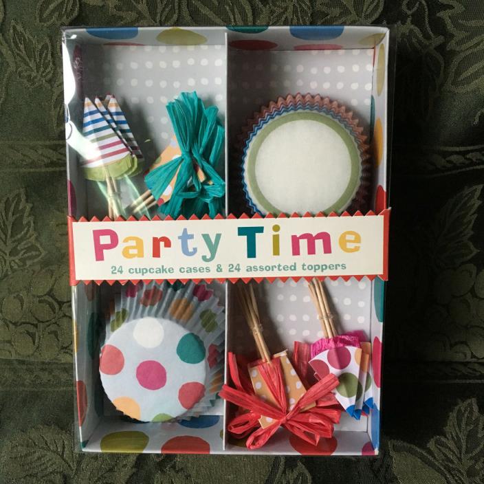 Meri Meri Party Time Cupcake Kit 24 Cupcake Cases & Toppers Designed in England